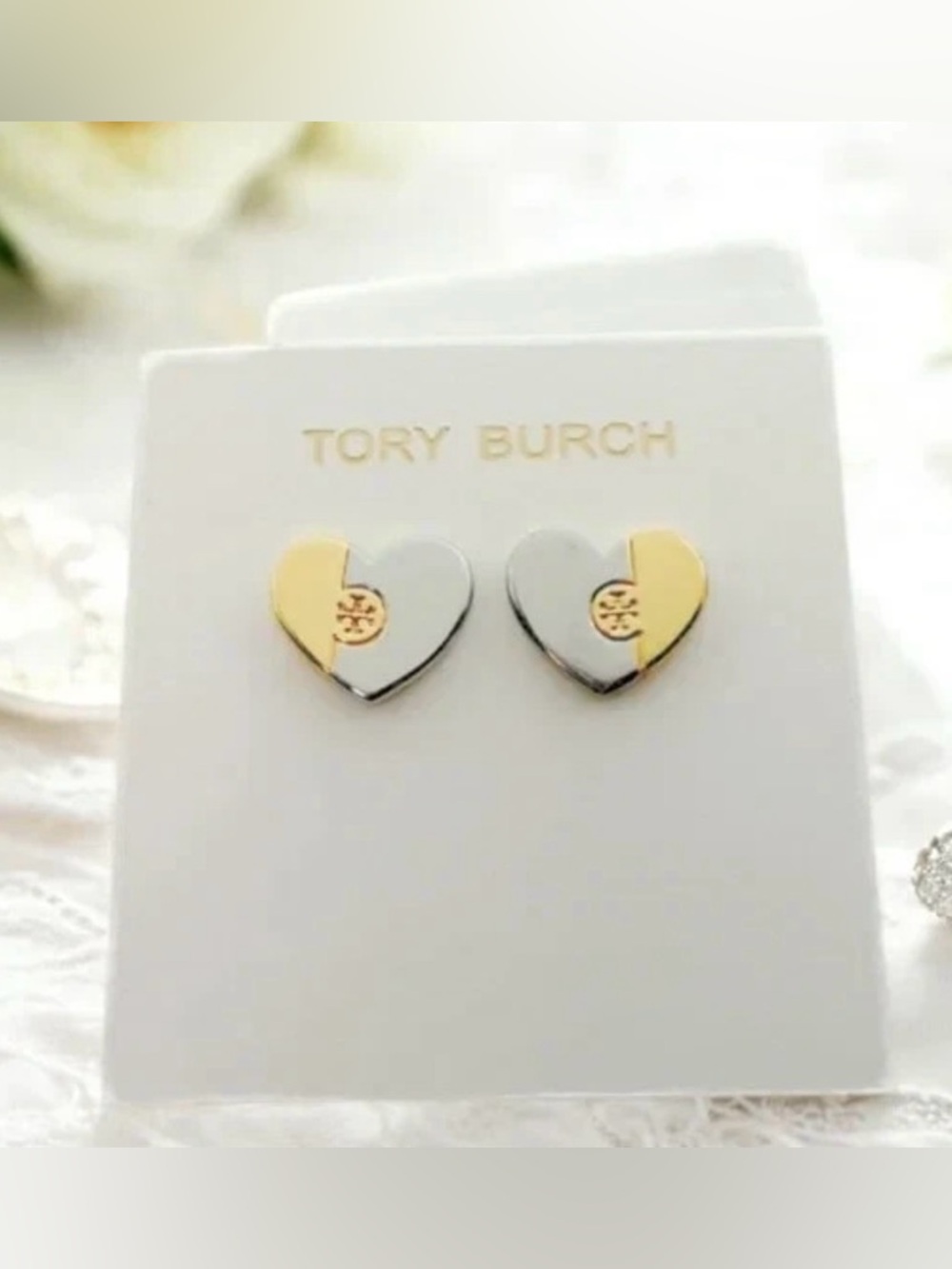 TORY BURCH PUZZLE HEART STUD EARRINGS IN GOLD SILVER MSRP: $98.00